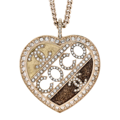 Chanel Crystal Crystal CC Coco Heart Necklace Gold 4 of 6