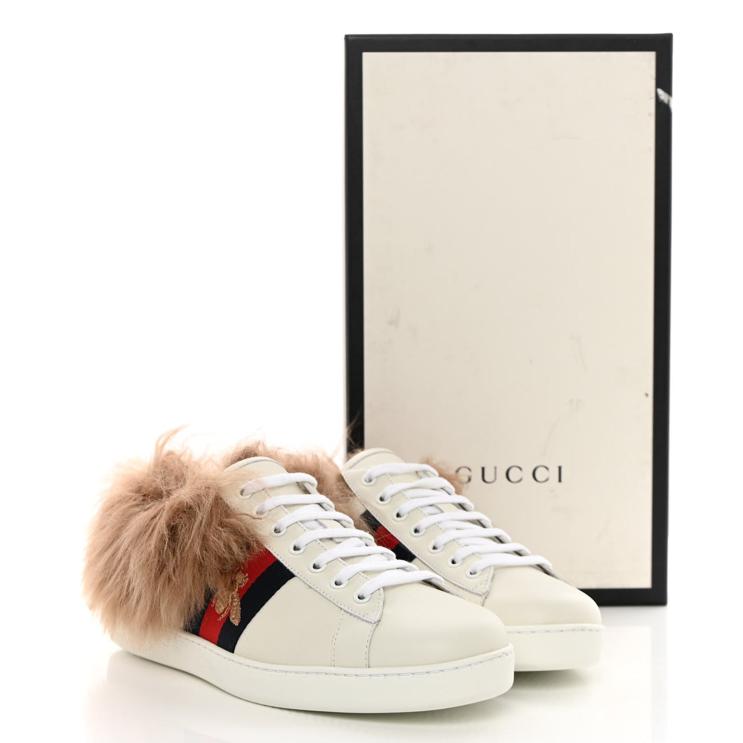 Calfskin Wool Web Bee Embroidered Mens Ace Sneakers 8.5 White