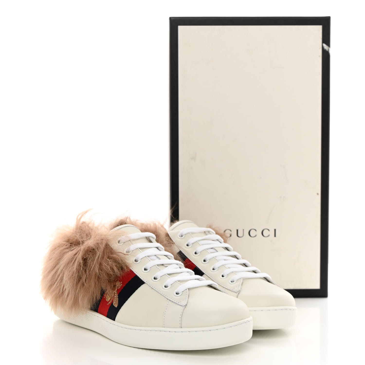 Gucci Calfskin Wool Web Bee Embroidered Mens Ace Sneakers 8.5 White 12 of 12