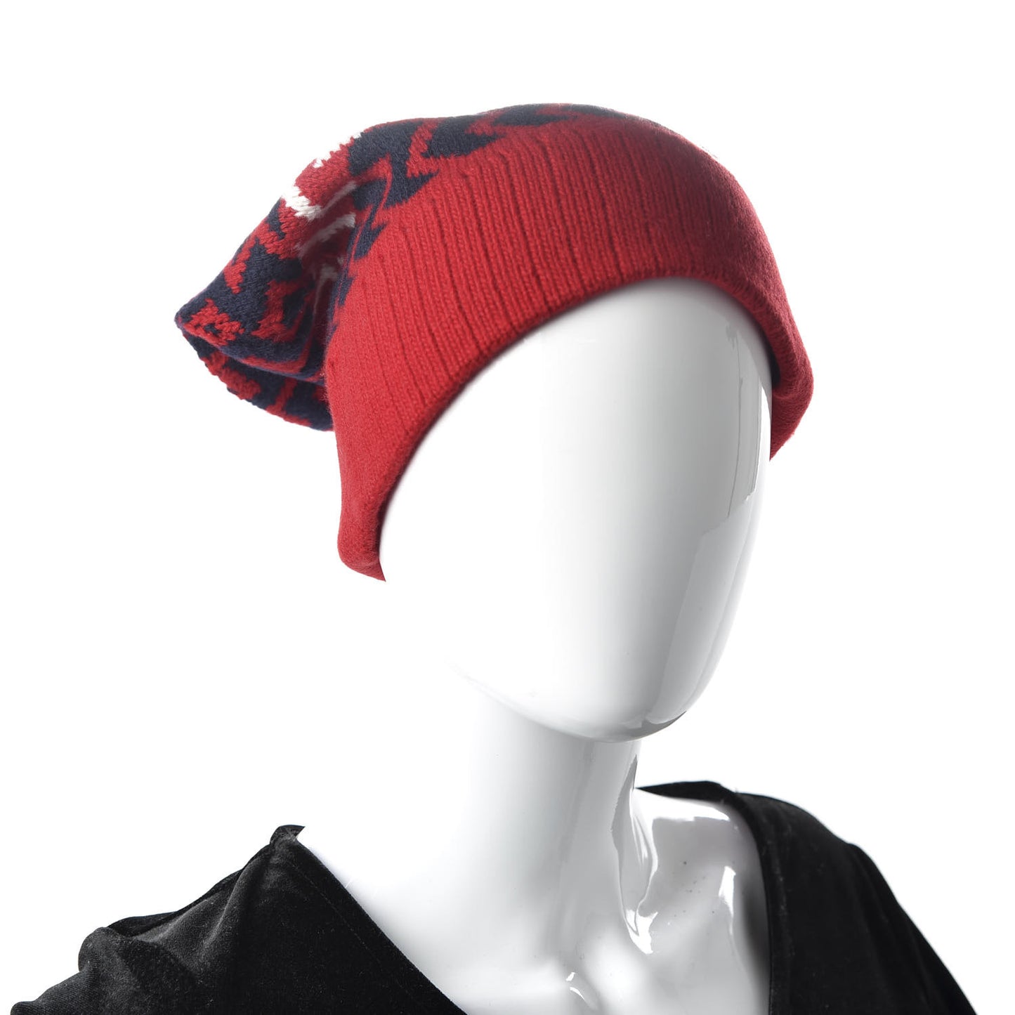 Wool Tricot Zaggede Beanie Hat M Red Blue