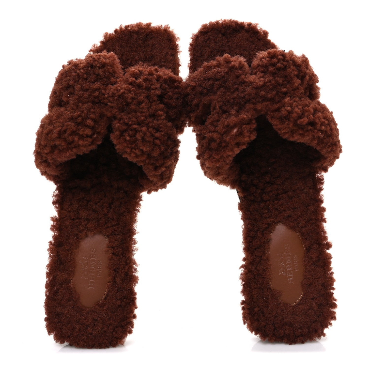 Hermes Woolskin Oran Sandals 37.5 Cognac 2 of 9