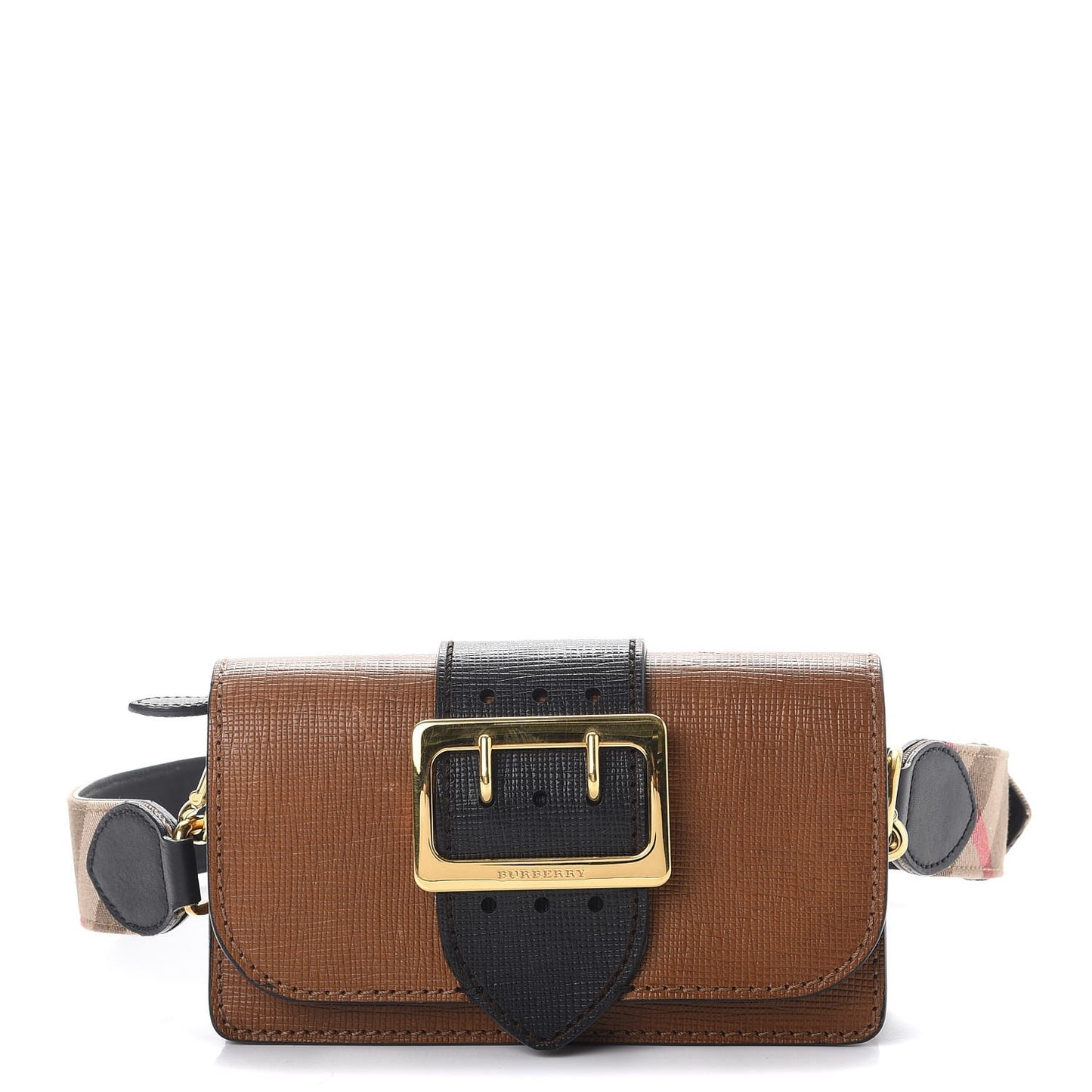 Grainy Calfskin House Check Small Buckle Bag Brown