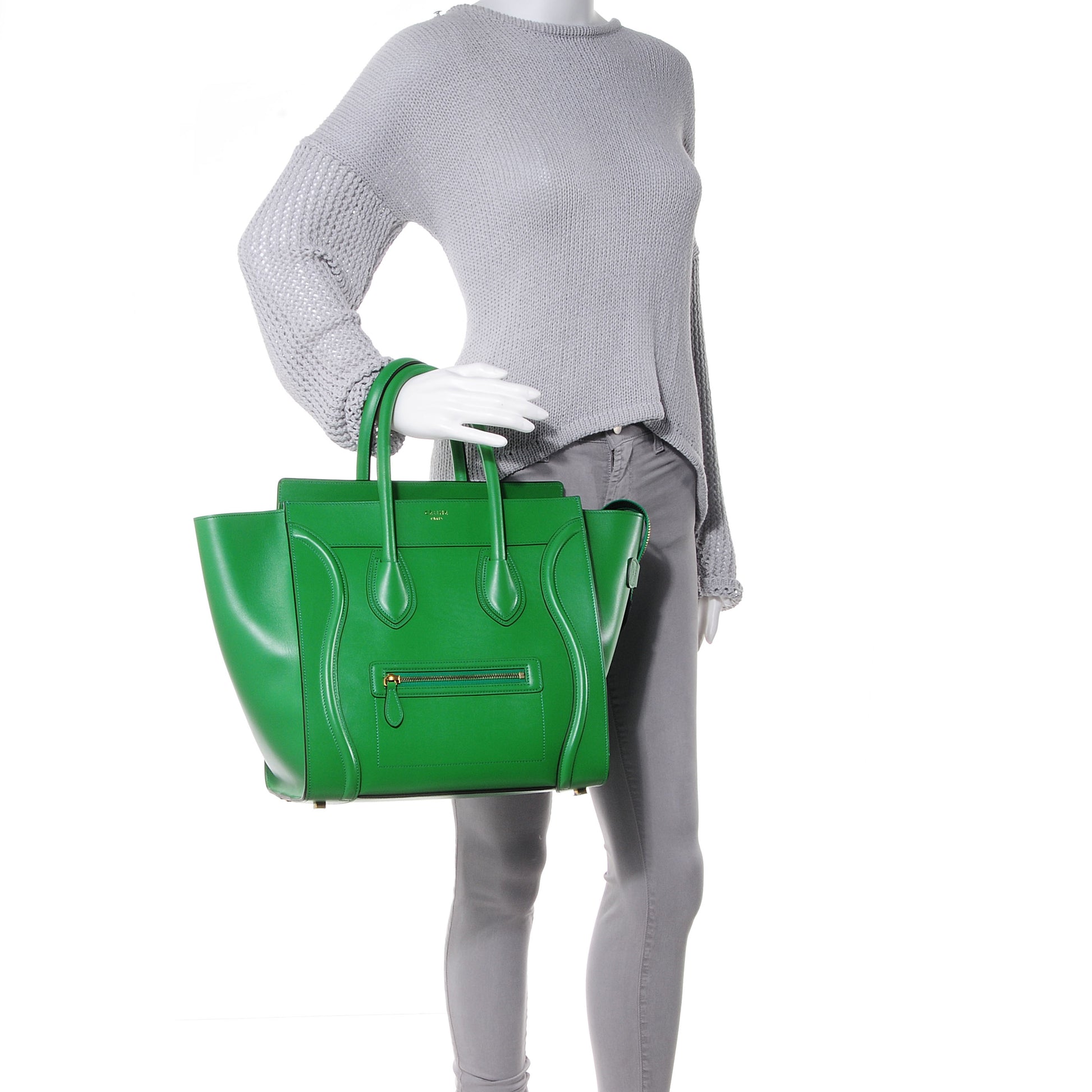 Celine Palmelato Leather Mini Luggage Grass Green 2 of 8