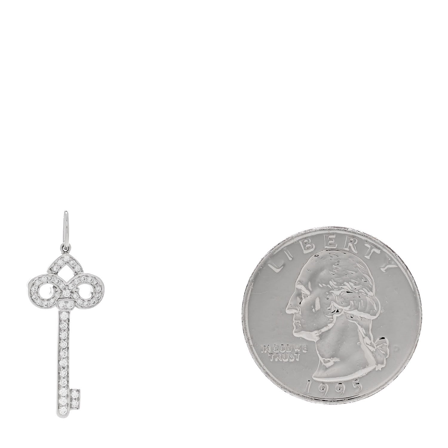 Tiffany Platinum Diamond .12ct Fleur De Lis Key Pendant 2 of 5