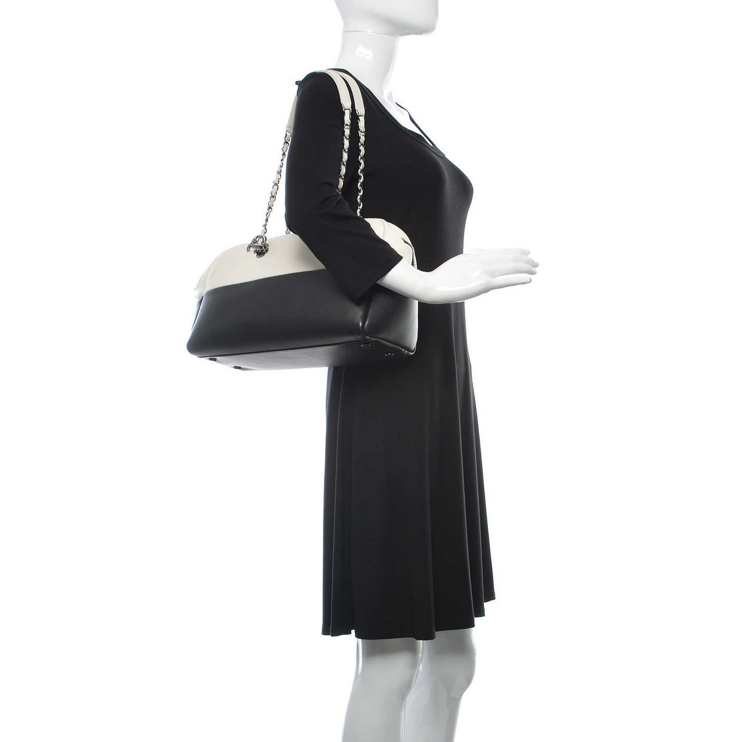 Calfskin Timeless Duo Bowling Bag White Black