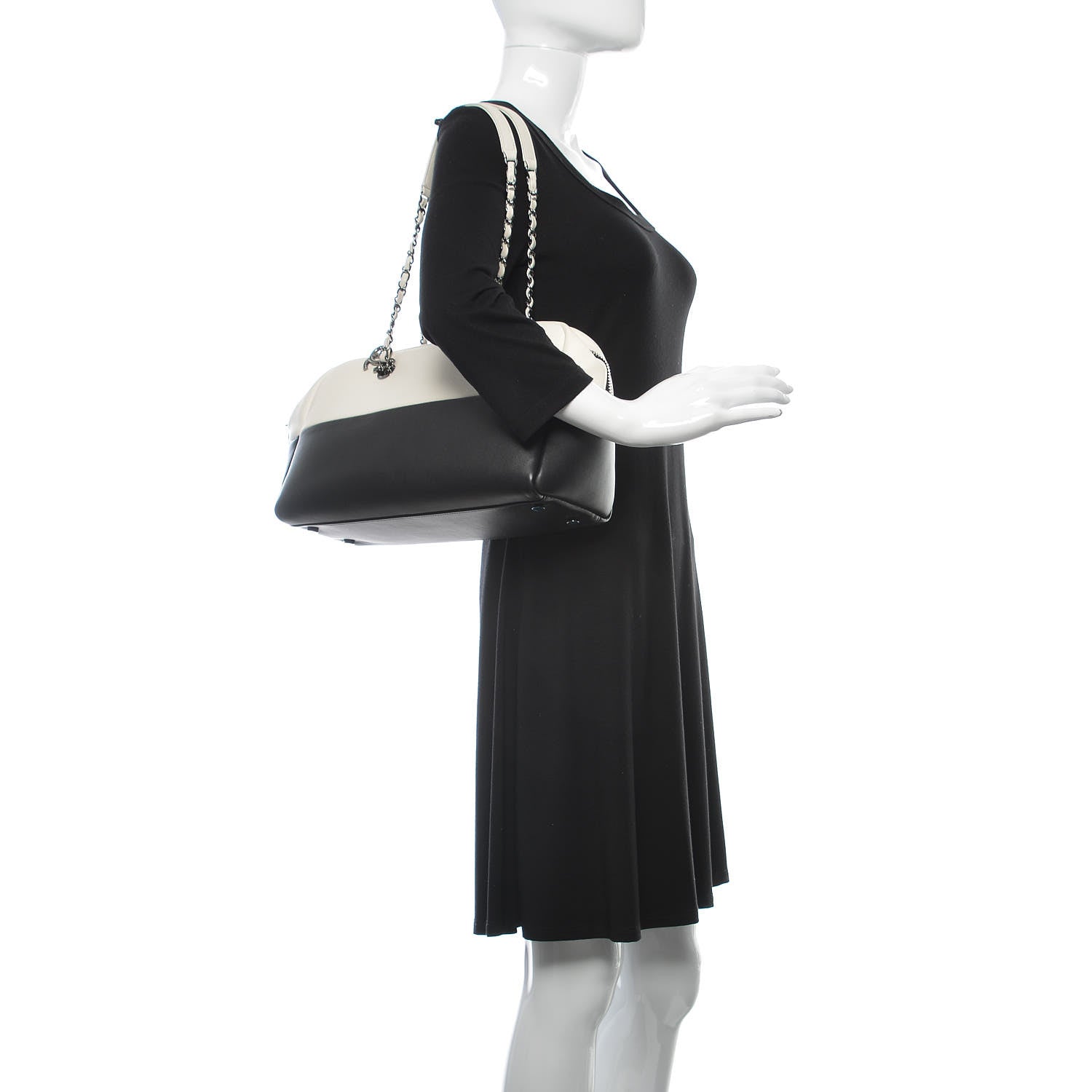 Chanel Calfskin Timeless Duo Bowling Bag White Black 2 of 9