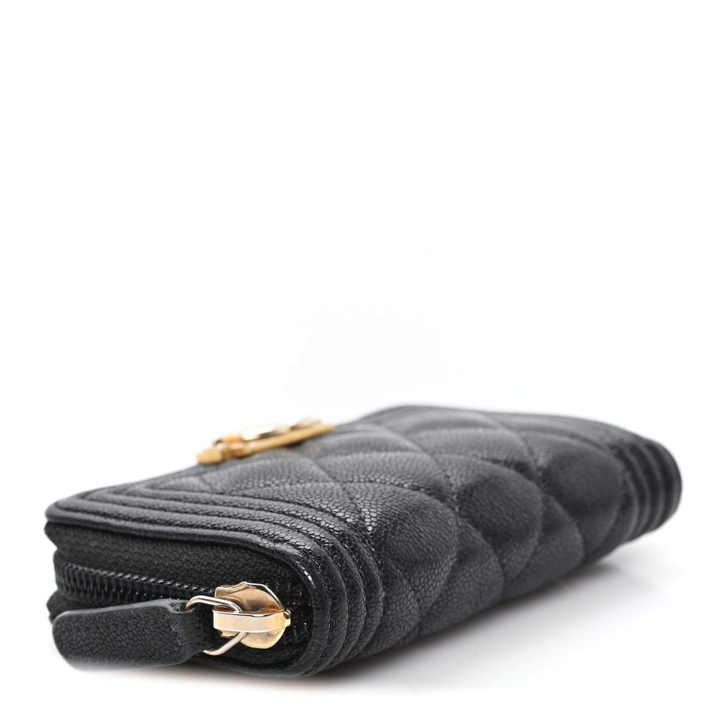 Caviar Quilted Boy Zip Around Coin Purse Wallet Black