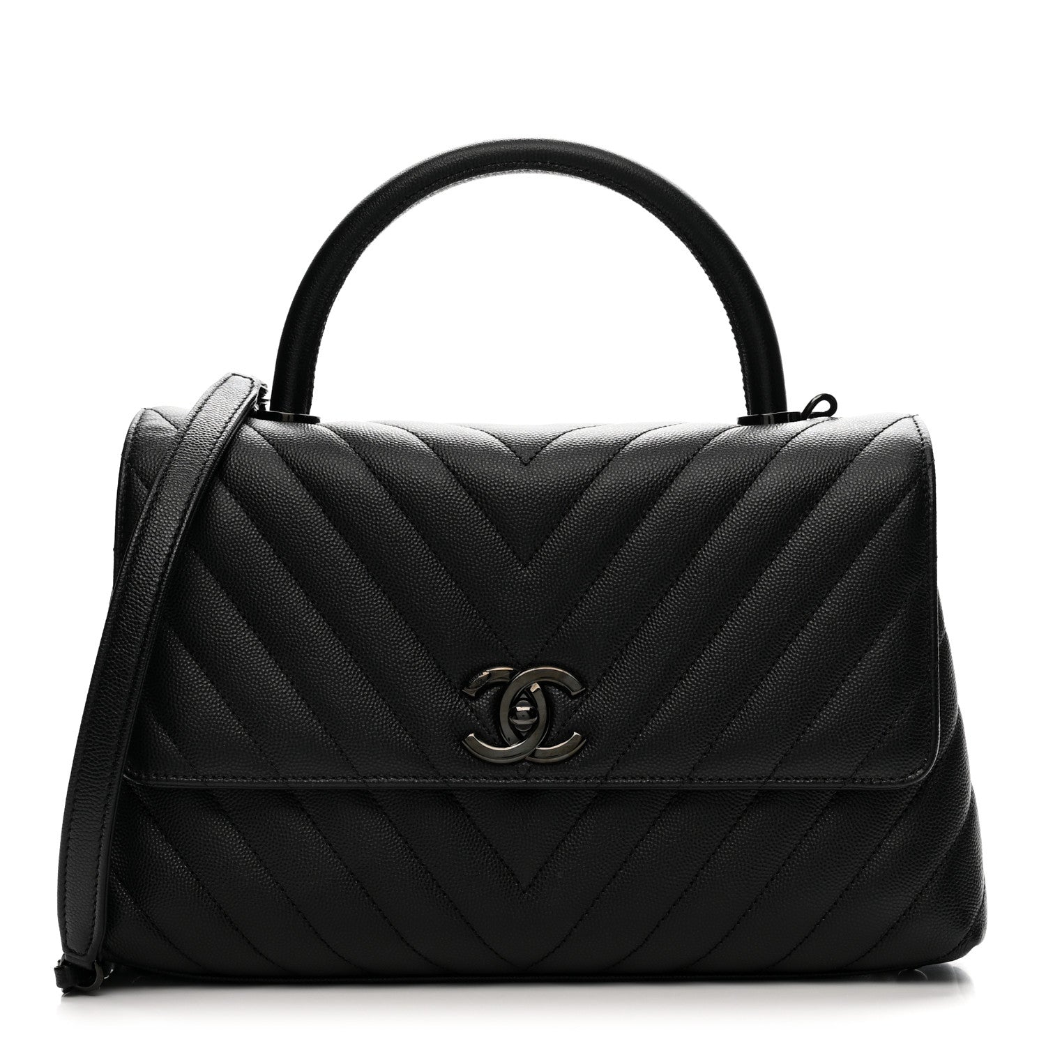Chanel Caviar Chevron Quilted Small Coco Handle Flap So Black 1 of 13