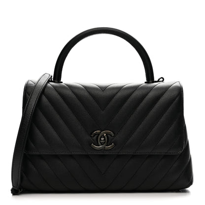 Chanel Caviar Chevron Quilted Small Coco Handle Flap So Black 1 of 13