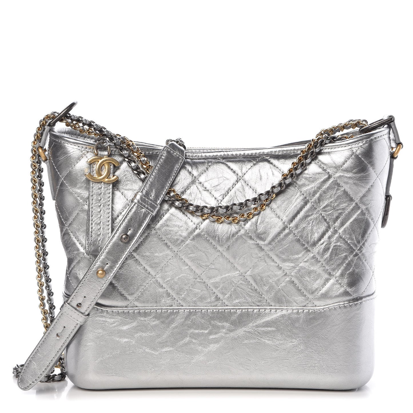 Metallic Lambskin Calfskin Quilted Medium Gabrielle Hobo Silver