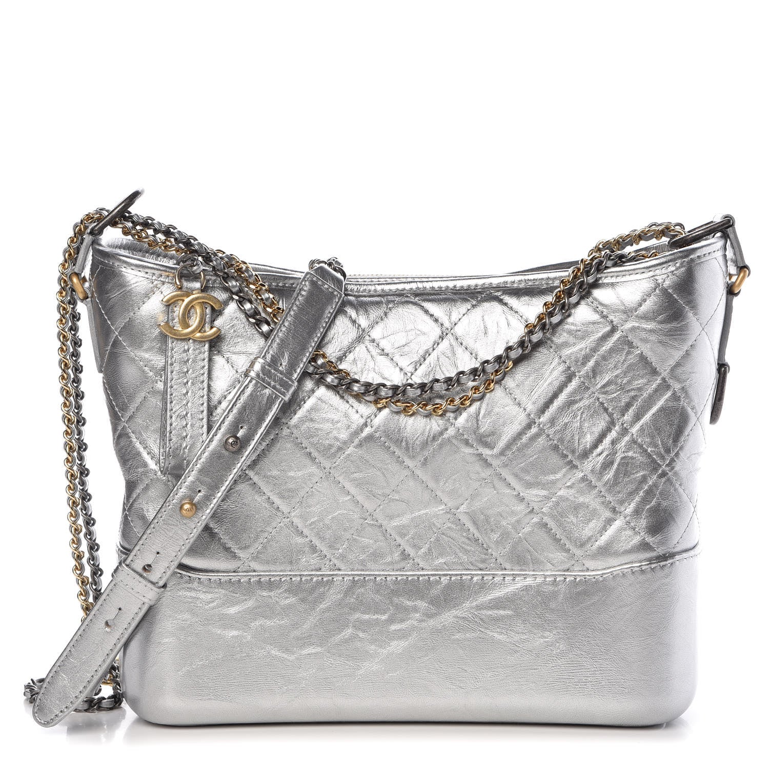 Chanel Metallic Lambskin Calfskin Quilted Medium Gabrielle Hobo Silver 1 of 10