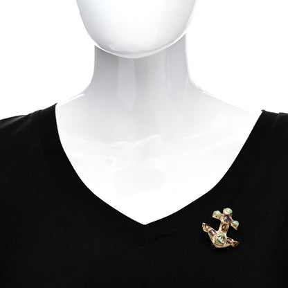Chanel Gripoix Poured Glass CC Anchor Brooch Gold Multicolor 2 of 4