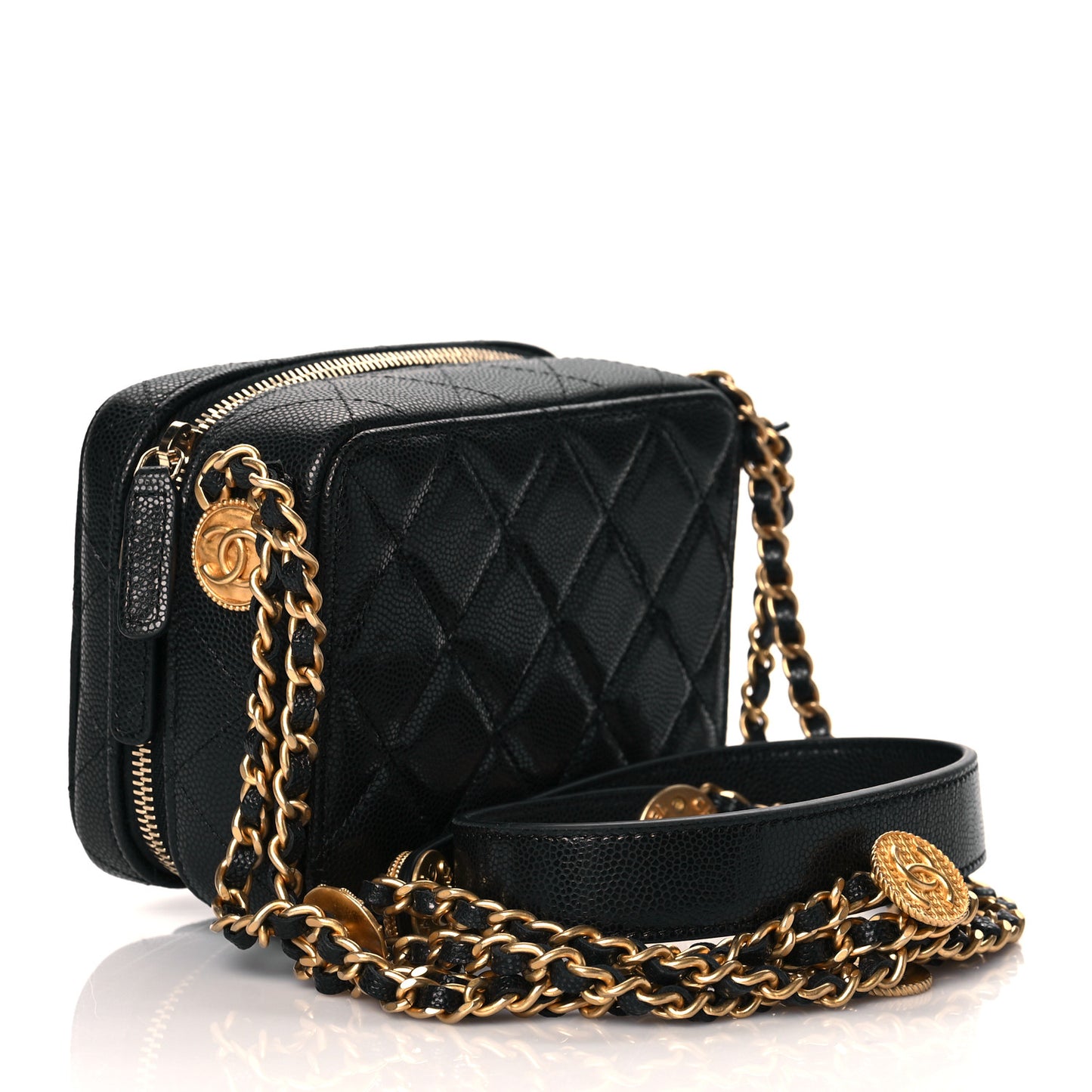 Caviar Quilted Twist Your Buttons Clutch With Chain Black