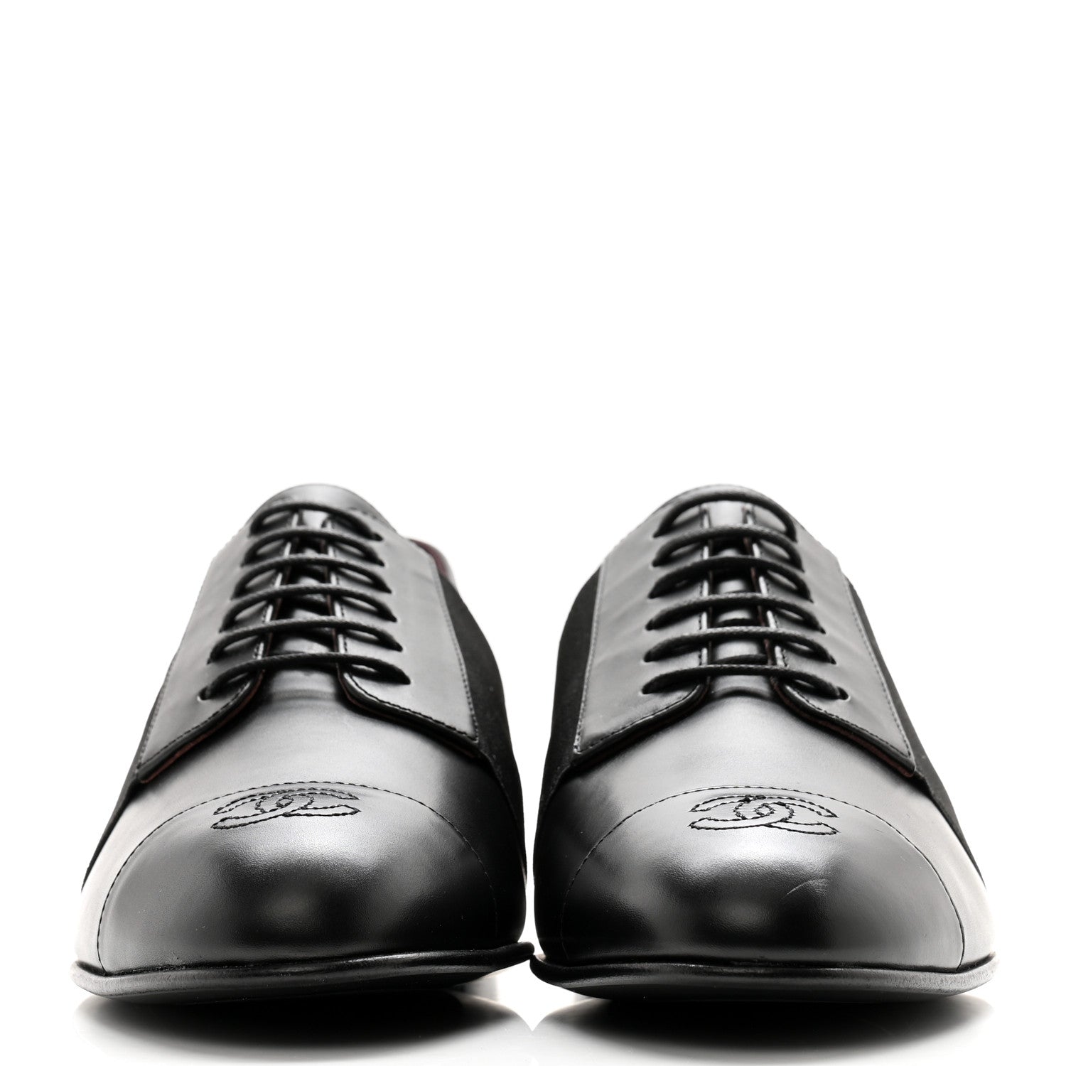 Chanel Calfskin Elastic Lace Up Cap Toe CC Loafers 39 Black 2 of 10