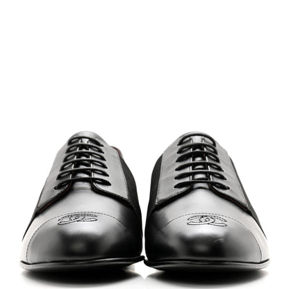 Chanel Calfskin Elastic Lace Up Cap Toe CC Loafers 39 Black 2 of 10