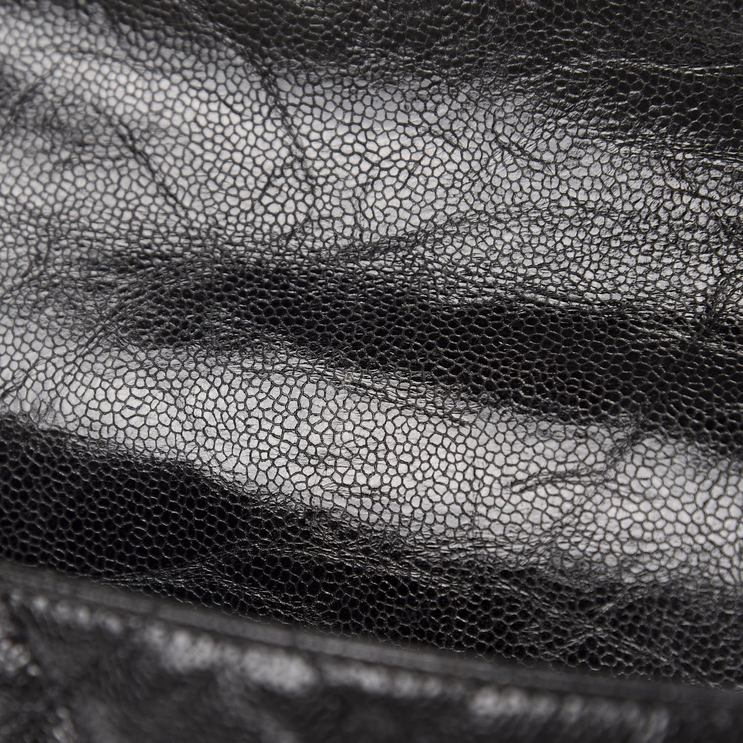 Crumpled Grained Calfskin Medium CC Crave Flap Black