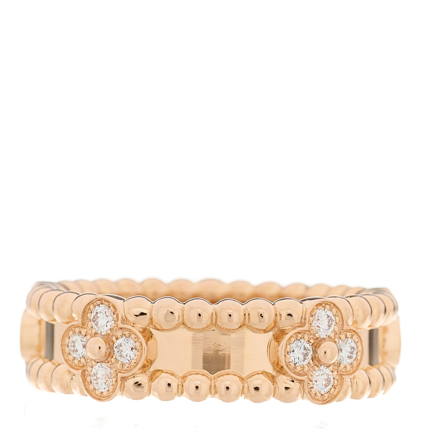 Van Cleef & Arpels 18K Rose Gold Diamond Sweet Perlee Clovers Ring 53 6.5 3 of 5