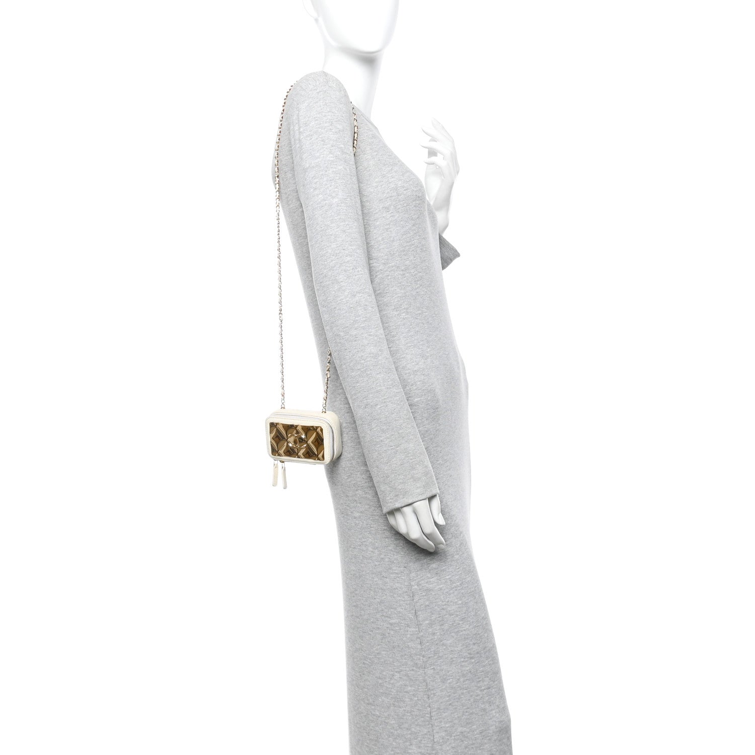 Chanel Lambskin Quilted Golden Plate Clutch With Chain White 2 of 11