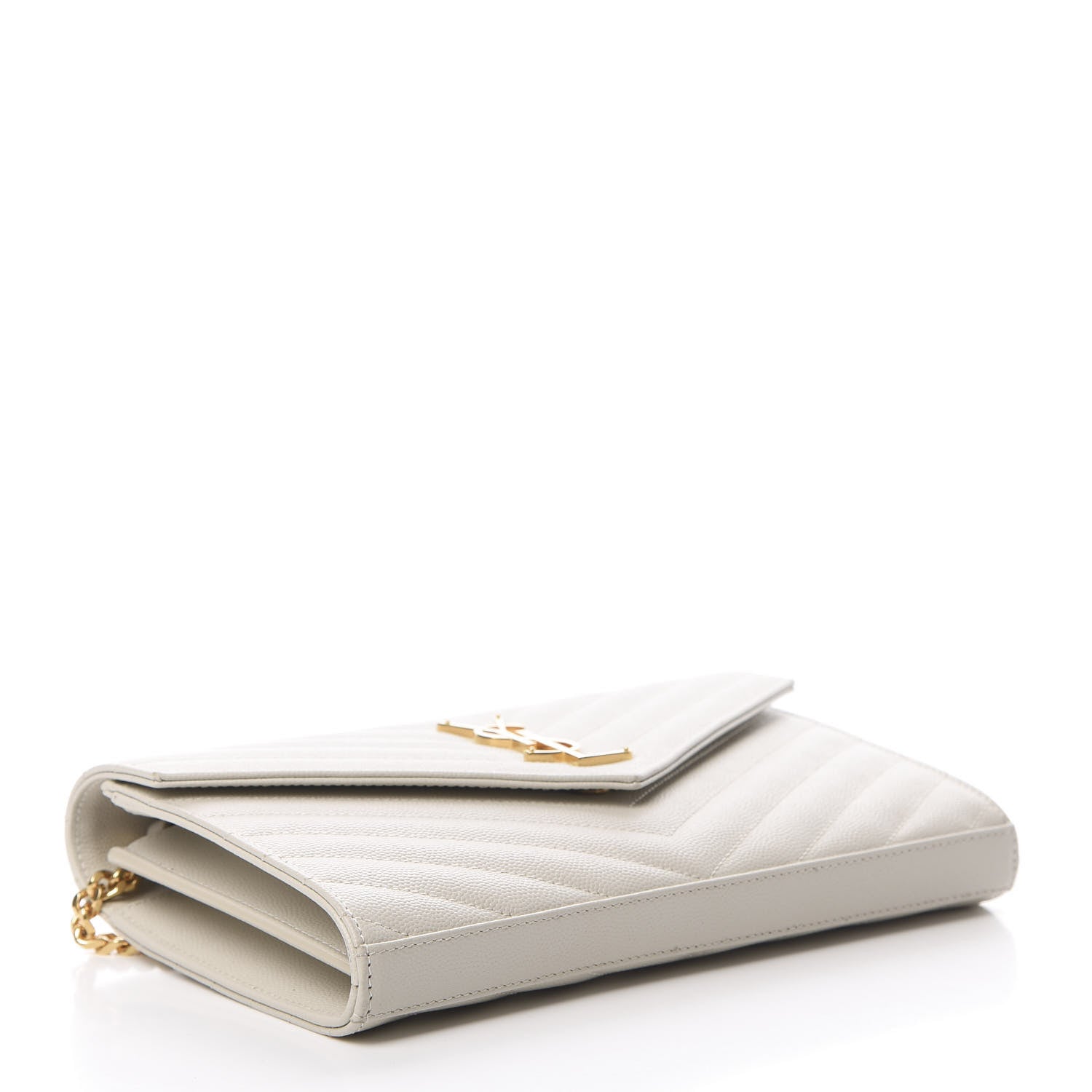 Saint Laurent Grain De Poudre Matelasse Chevron Monogram Chain Wallet Crema Soft 4 of 12
