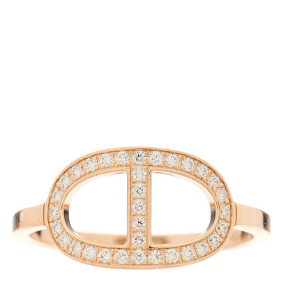 Hermes 18K Rose Gold Diamond MM Chaine d'Ancre Contour Ring 57 8 1 of 8