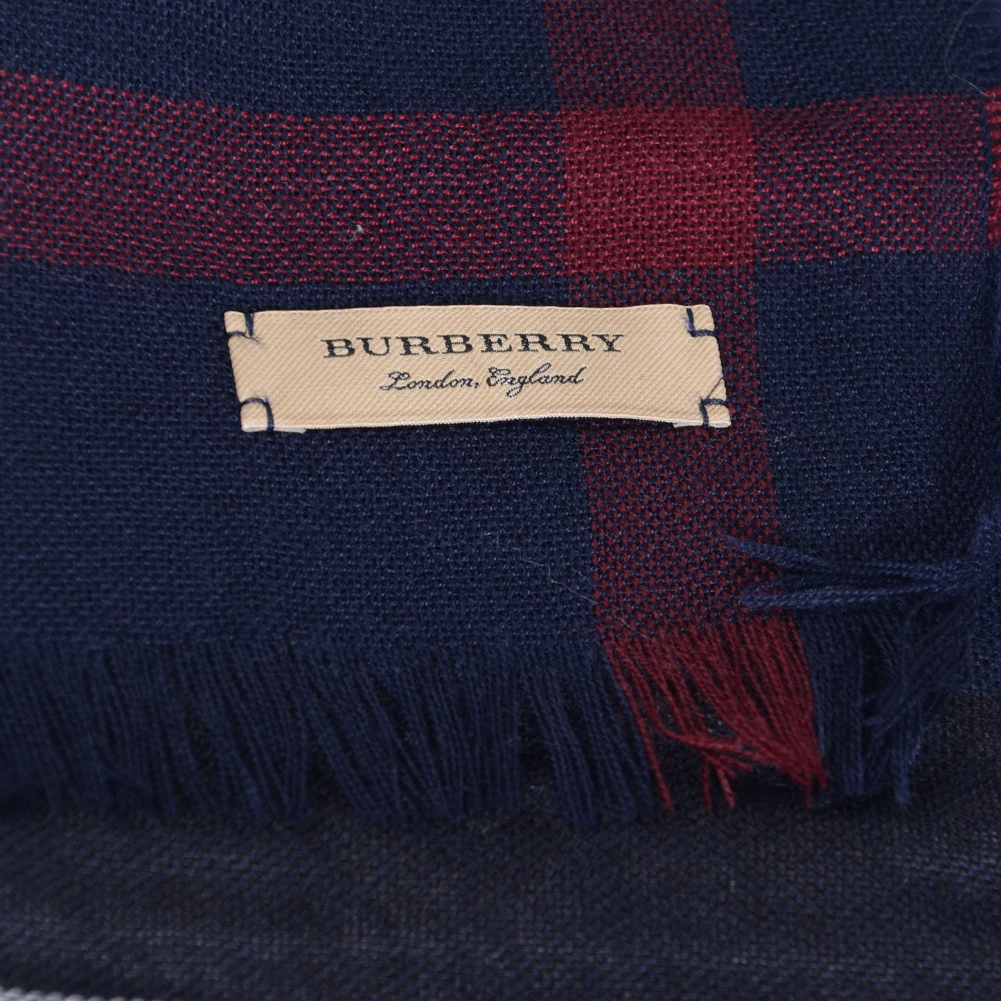 Wool Cashmere Check Lightweight Scarf Navy
