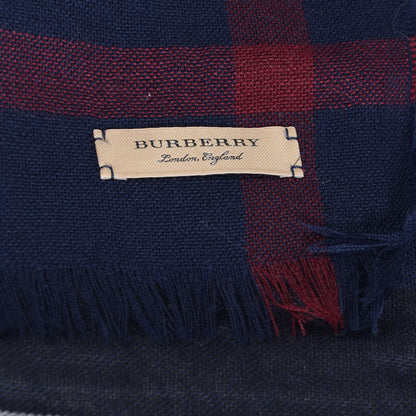 Burberry Wool Cashmere Check Lightweight Scarf Navy 4 of 5
