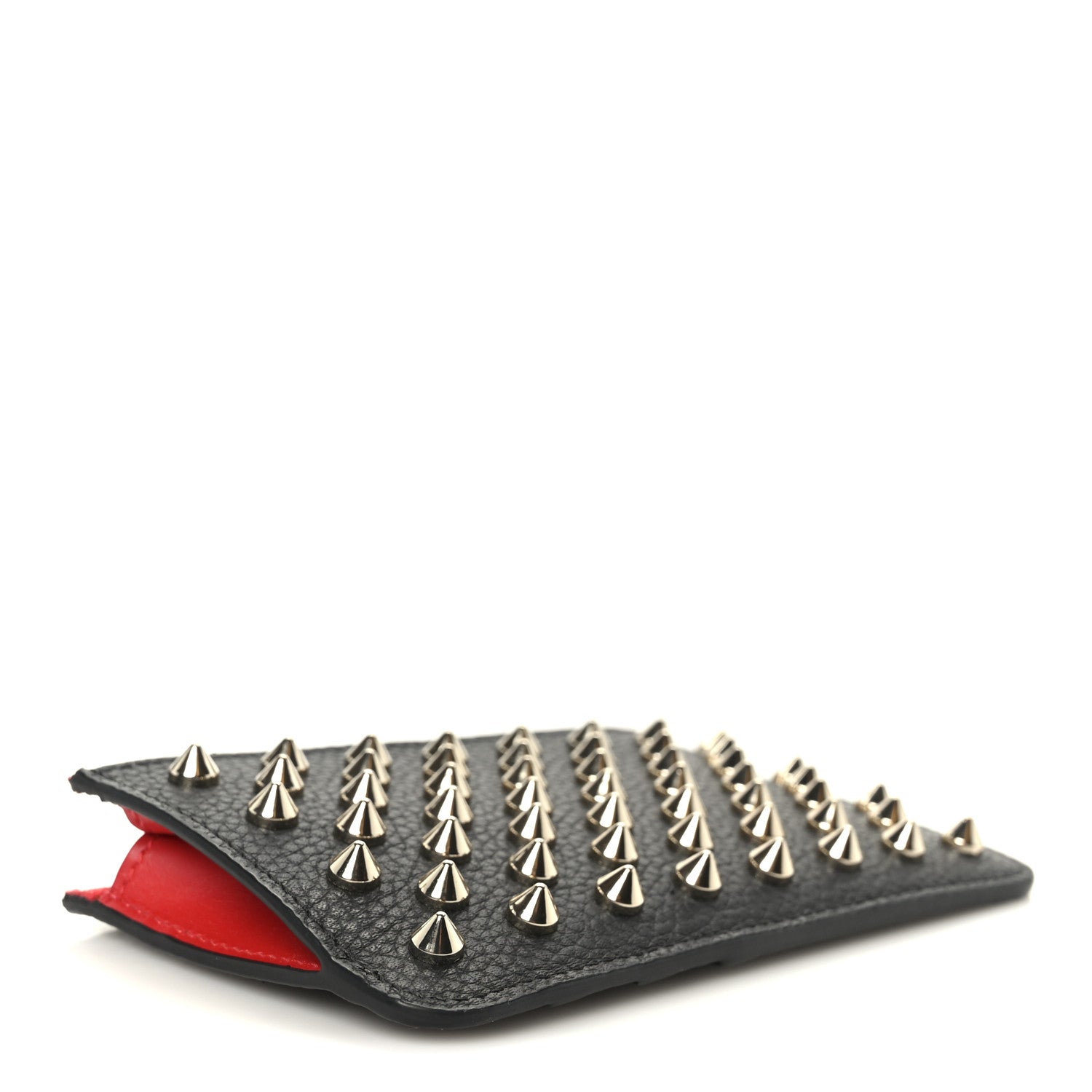 Christian Louboutin Calfskin Panettone Spiked Zip Card Holder  Black 4 of 9