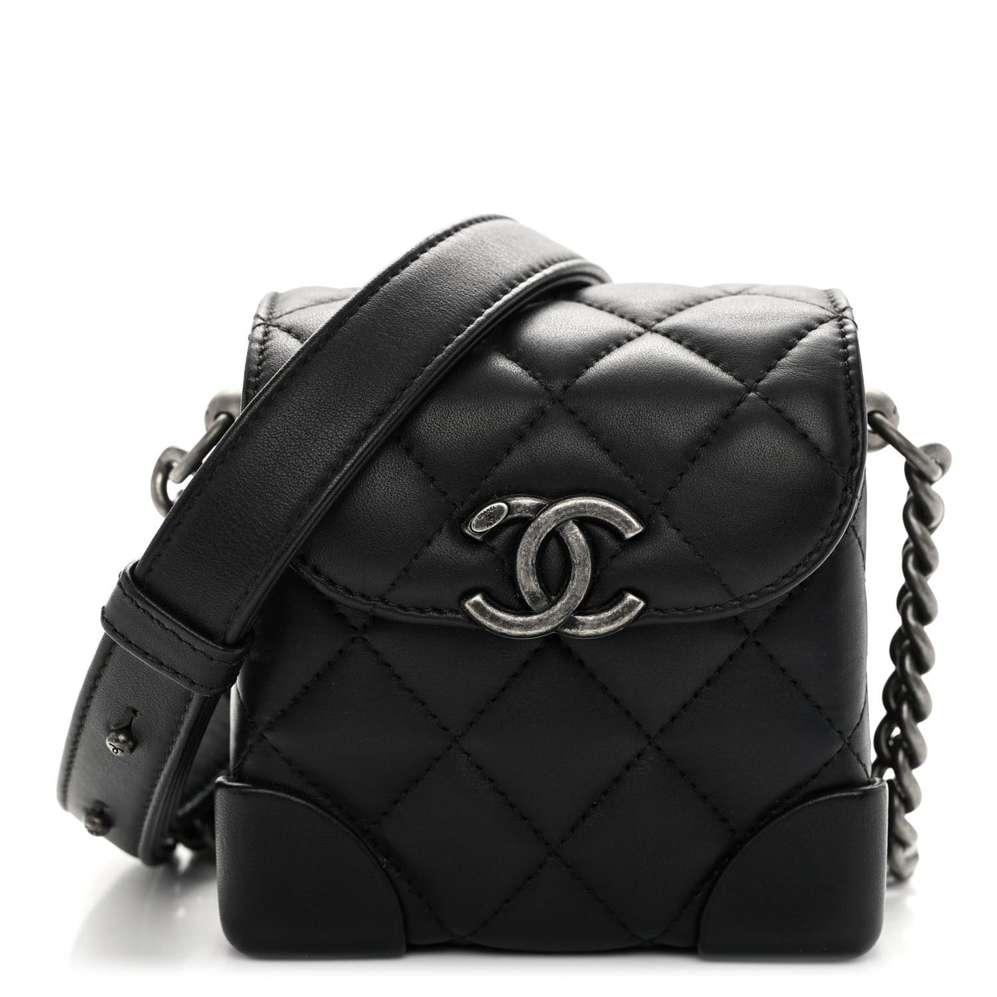 Lambskin Quilted Trunk Bag Black