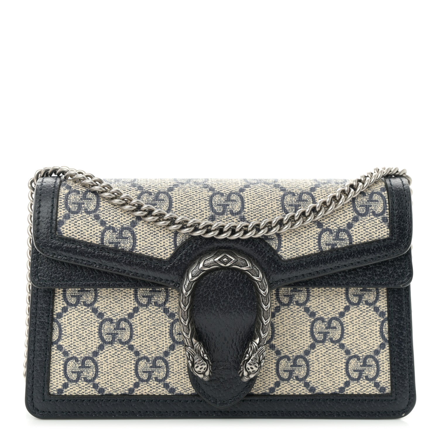 Gucci GG Supreme Monogram Textured Dollar Calfskin Super Mini Dionysus Shoulder Bag Beige Blue 1 of 9