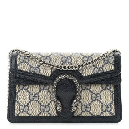 Gucci GG Supreme Monogram Textured Dollar Calfskin Super Mini Dionysus Shoulder Bag Beige Blue 1 of 9