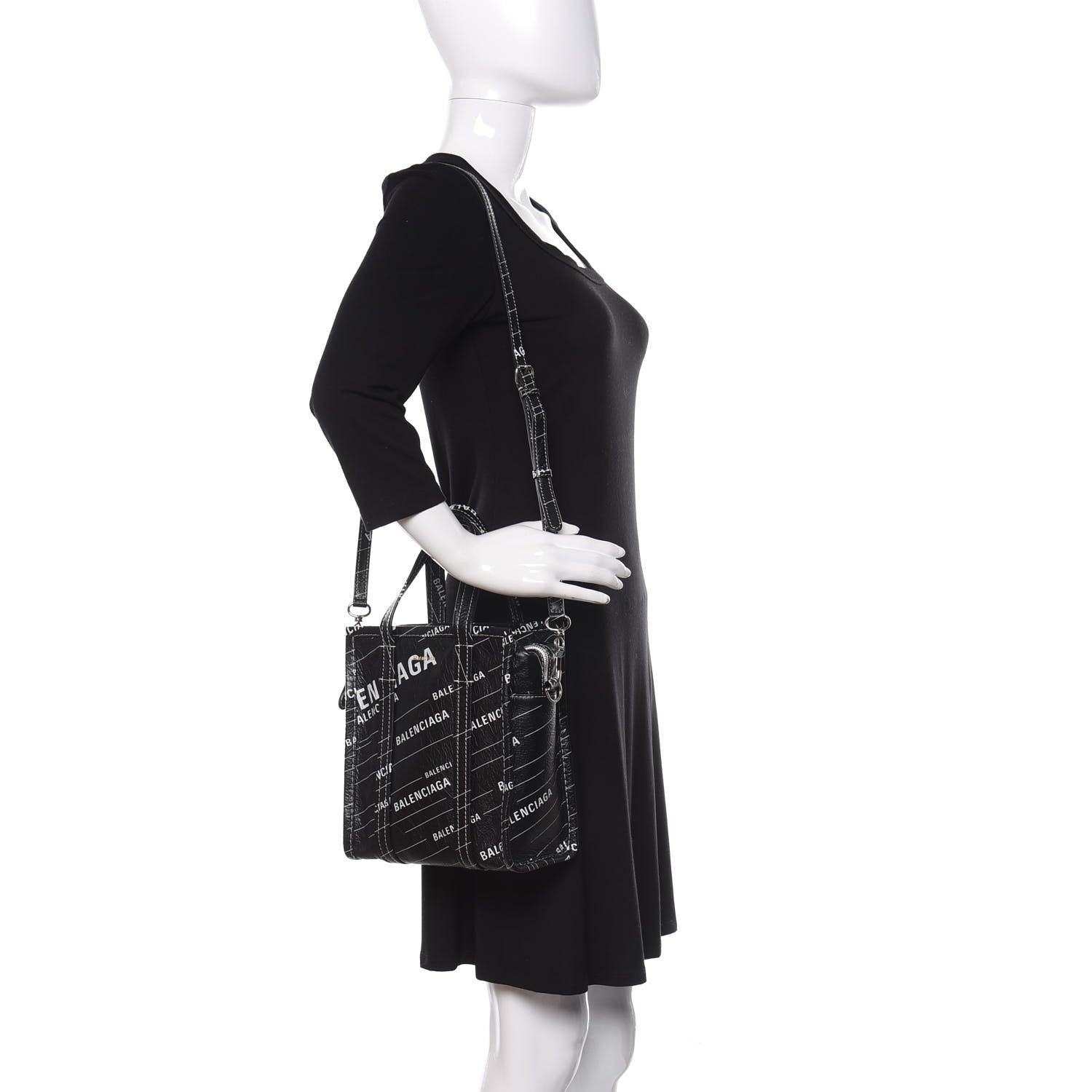 Balenciaga Agneau Arena Logo Multicolor Print XS Bazar Shopper Tote Black White 2 of 9