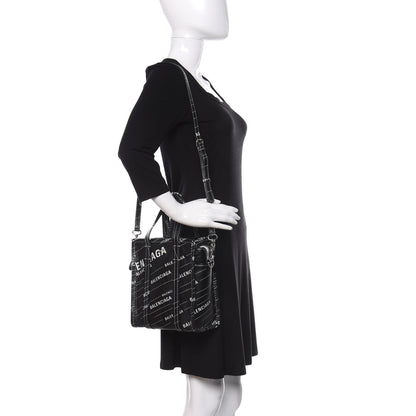 Balenciaga Agneau Arena Logo Multicolor Print XS Bazar Shopper Tote Black White 2 of 9