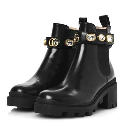Gucci Calfskin Crystal GG Trip Chelsea Ankle Boots 35.5 Black 3 of 11