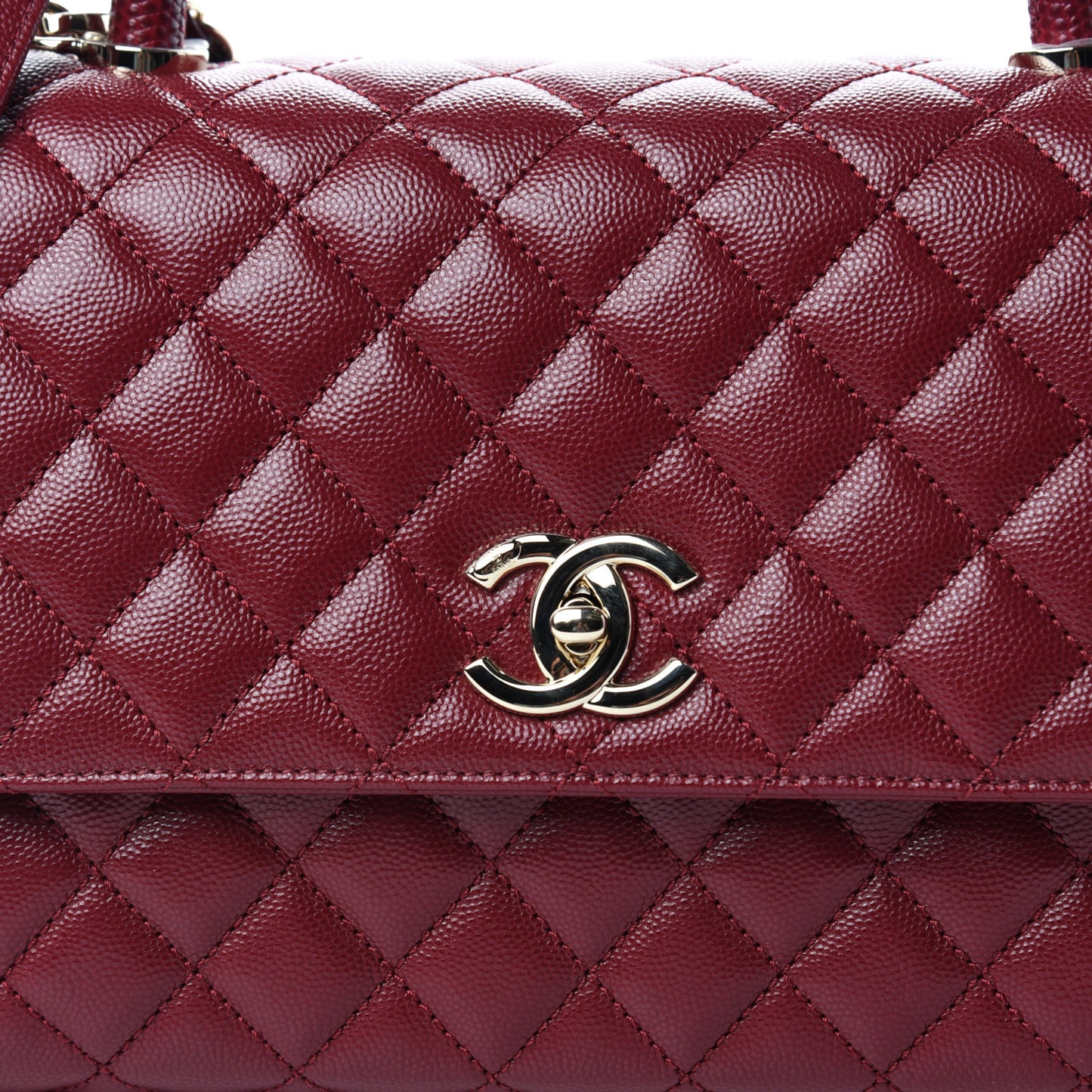Caviar Lizard Embossed Quilted Small Coco Handle Flap Burgundy