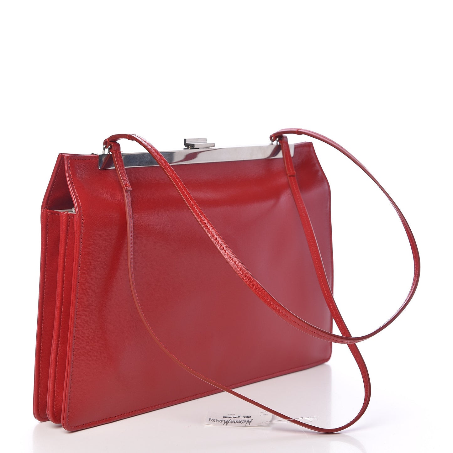 Patina Box Calfskin Medium Clasp Shoulder Bag Pop Red
