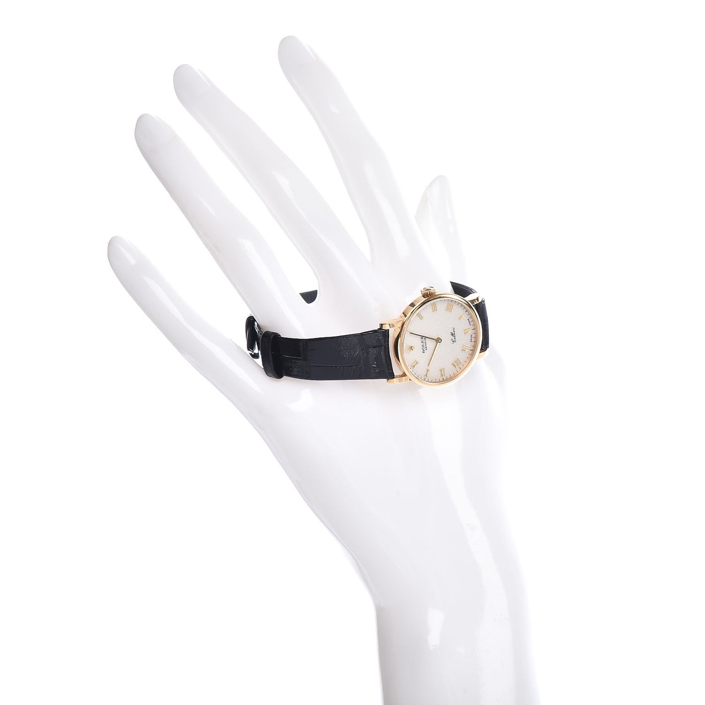 18K Yellow Gold Alligator 26mm Cellini Manual Winding Watch White Jubilee 5109