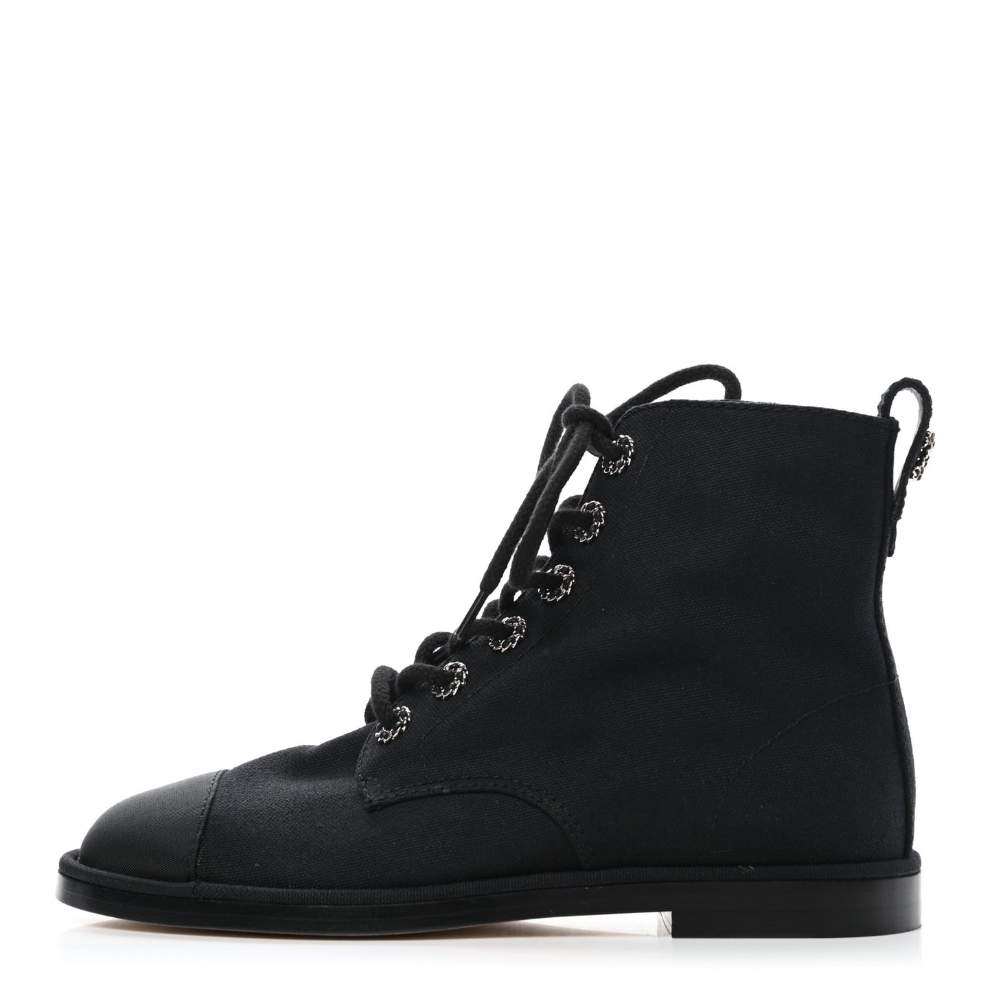 Cotton Grosgrain Cap Toe CC Lace Up Boots 37 Black