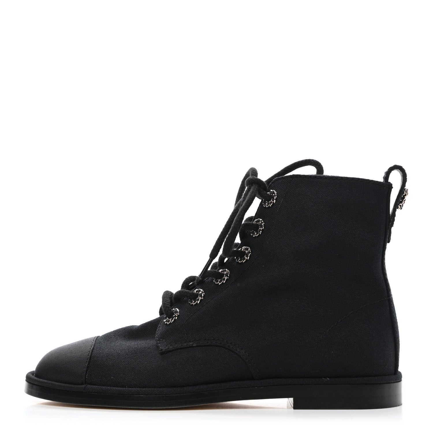 Chanel Cotton Grosgrain Cap Toe CC Lace Up Boots 37 Black 1 of 7