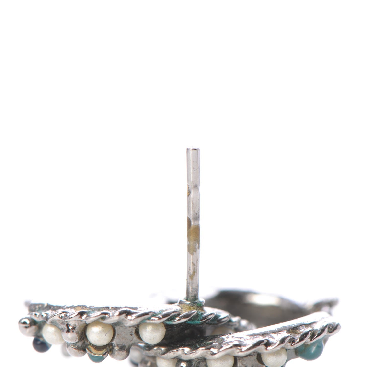 Chanel Pearl Resin Bead CC Earrings Silver Blue 3 of 6