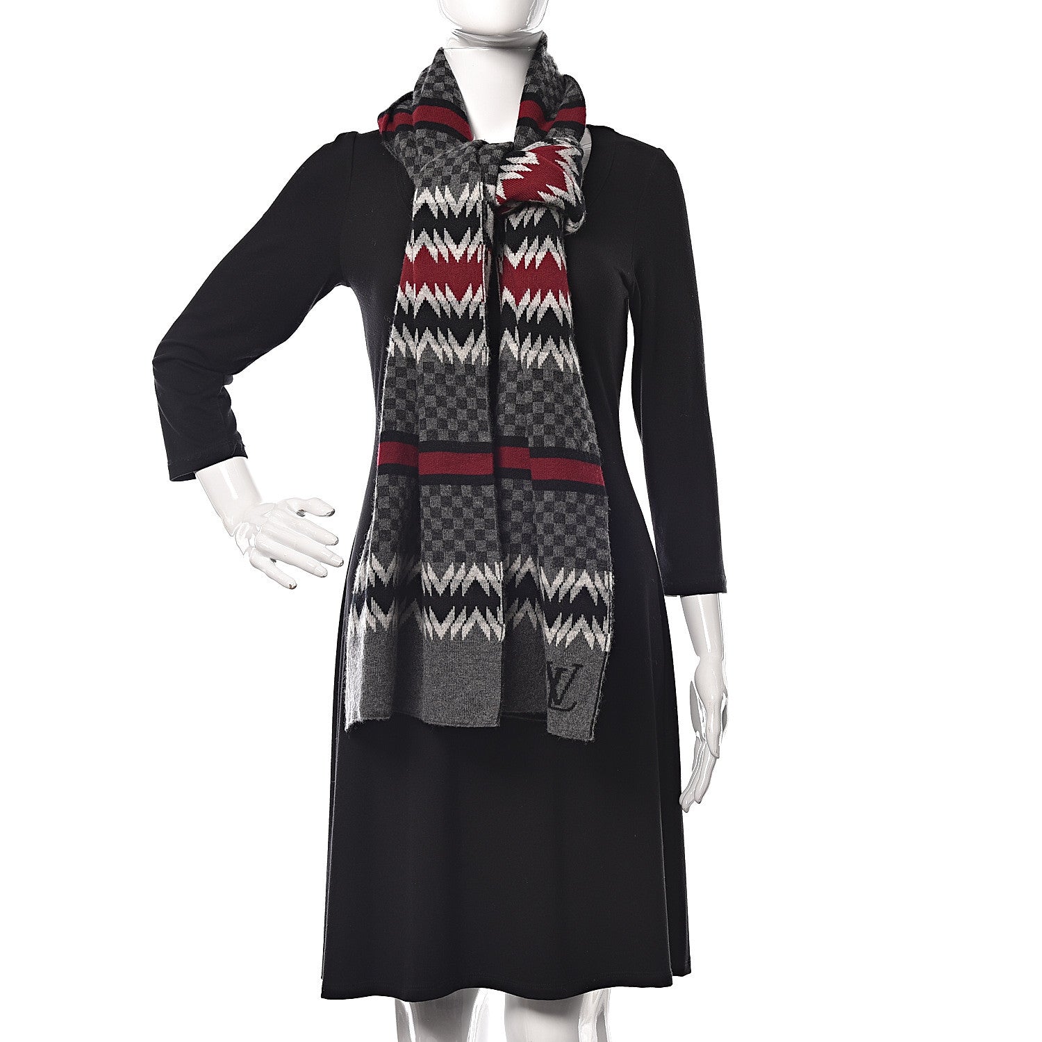 Louis Vuitton Cashmere Damier Aztec Scarf Graphite 2 of 5