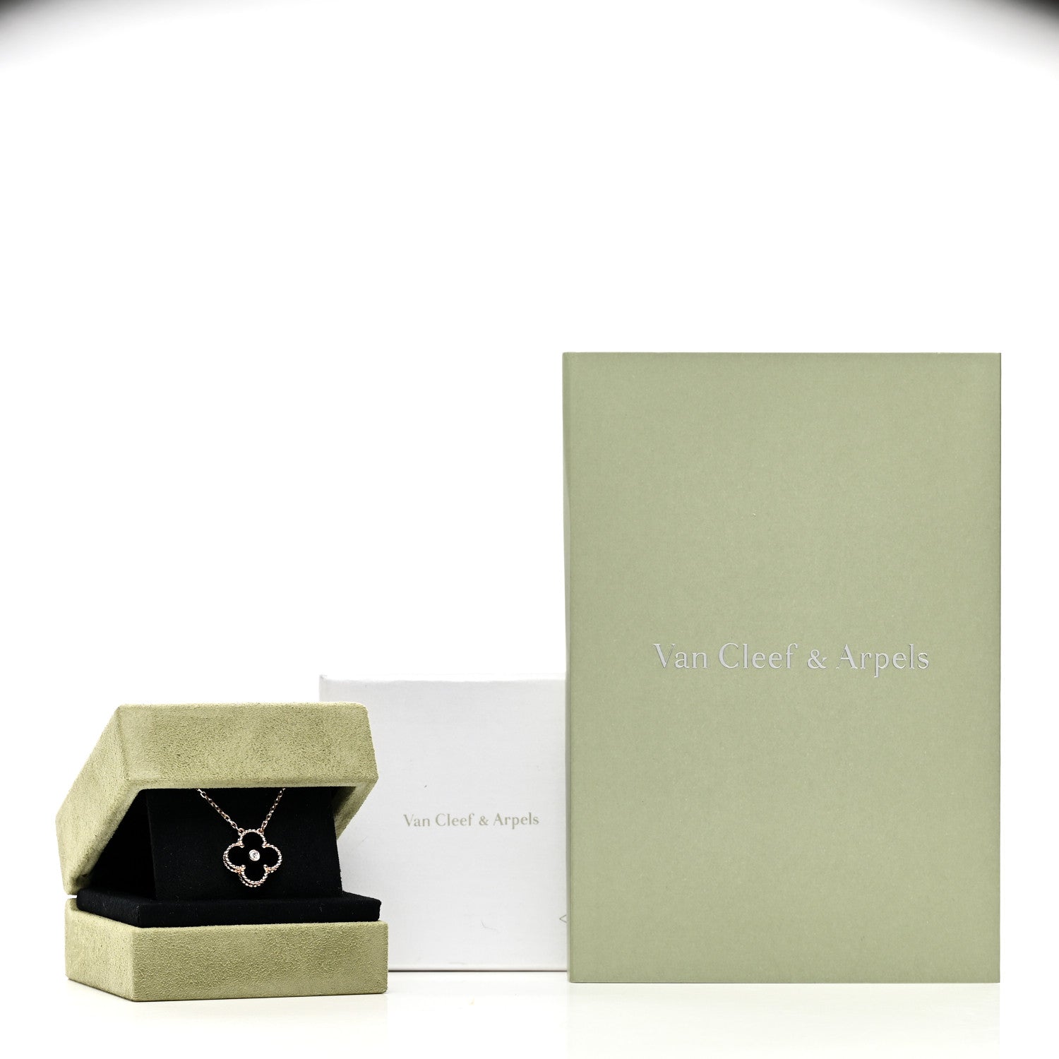 Van Cleef & Arpels 18K Rose Gold Diamond Black Onyx Vintage Alhambra Pendant Necklace 6 of 6