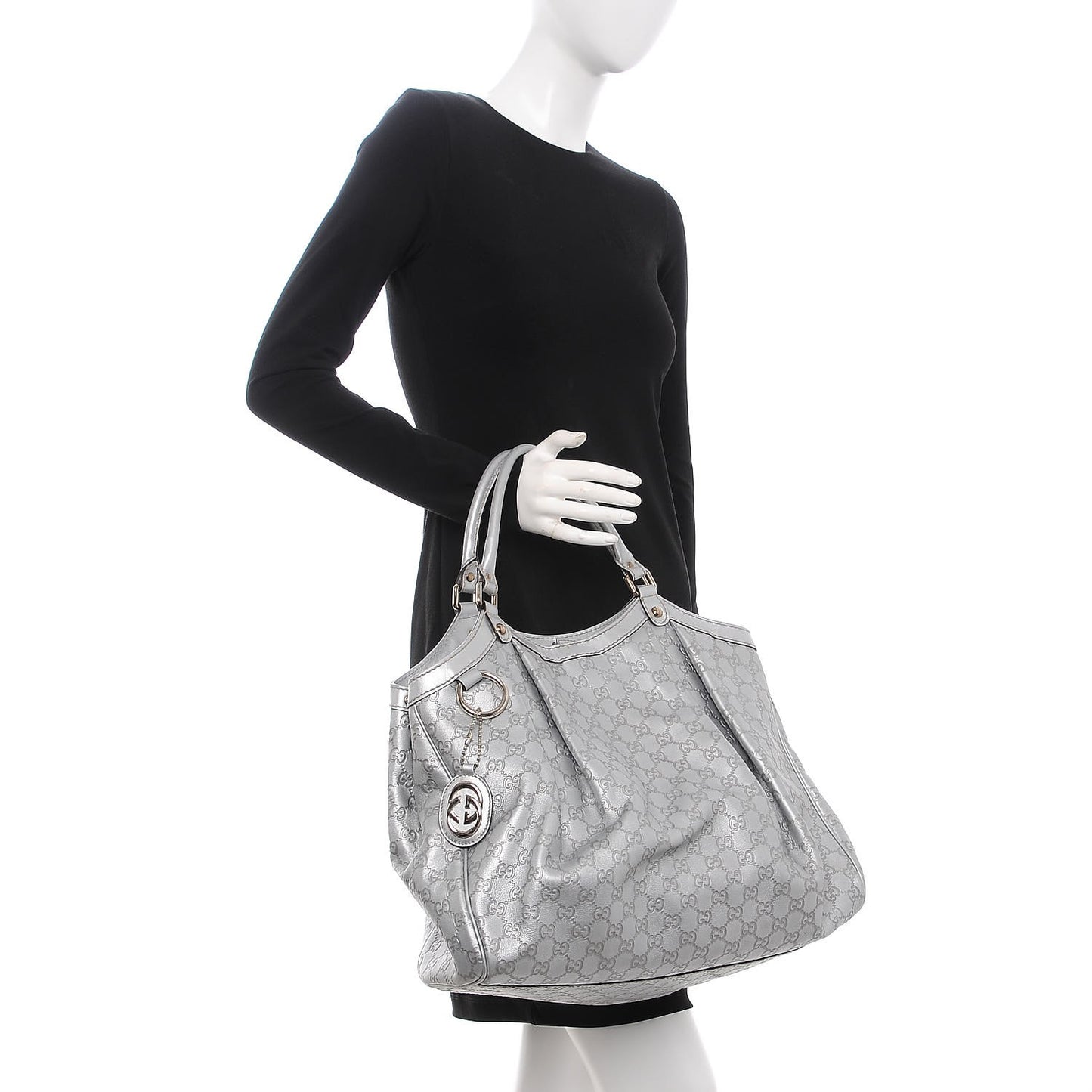 Guccissima Large Sukey Tote Silver