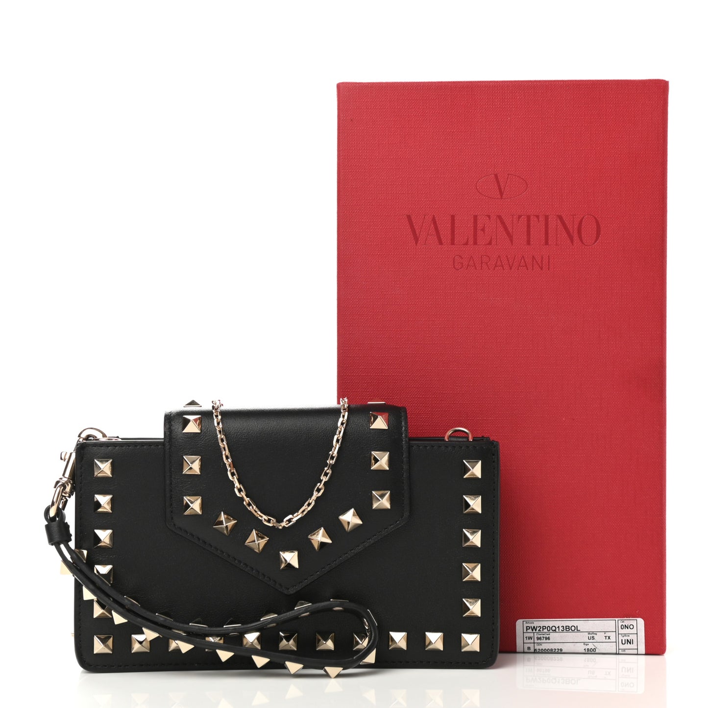 Calfskin Rockstud Phone Case With Chain Black