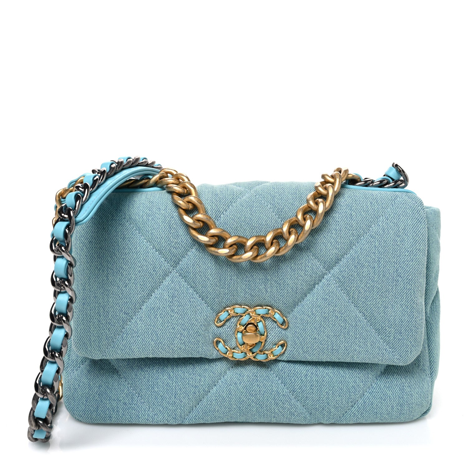 Chanel Denim Quilted Medium Chanel 19 Flap Neon Blue 1 of 10