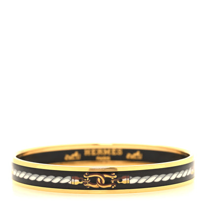 Hermes Enamel Printed Rope Chain Link Narrow Bracelet 65 Black 1 of 5