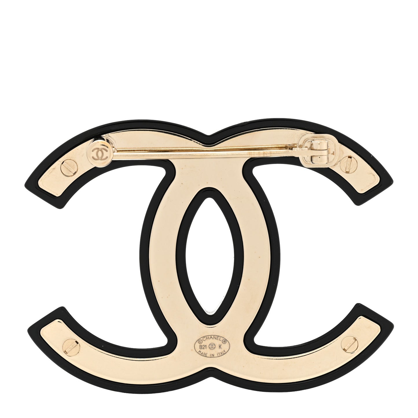 Resin Crystal CC Brooch Black