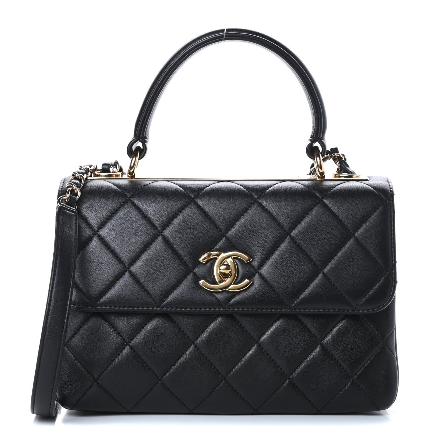 Lambskin Quilted Small Trendy CC Dual Handle Flap Bag Black