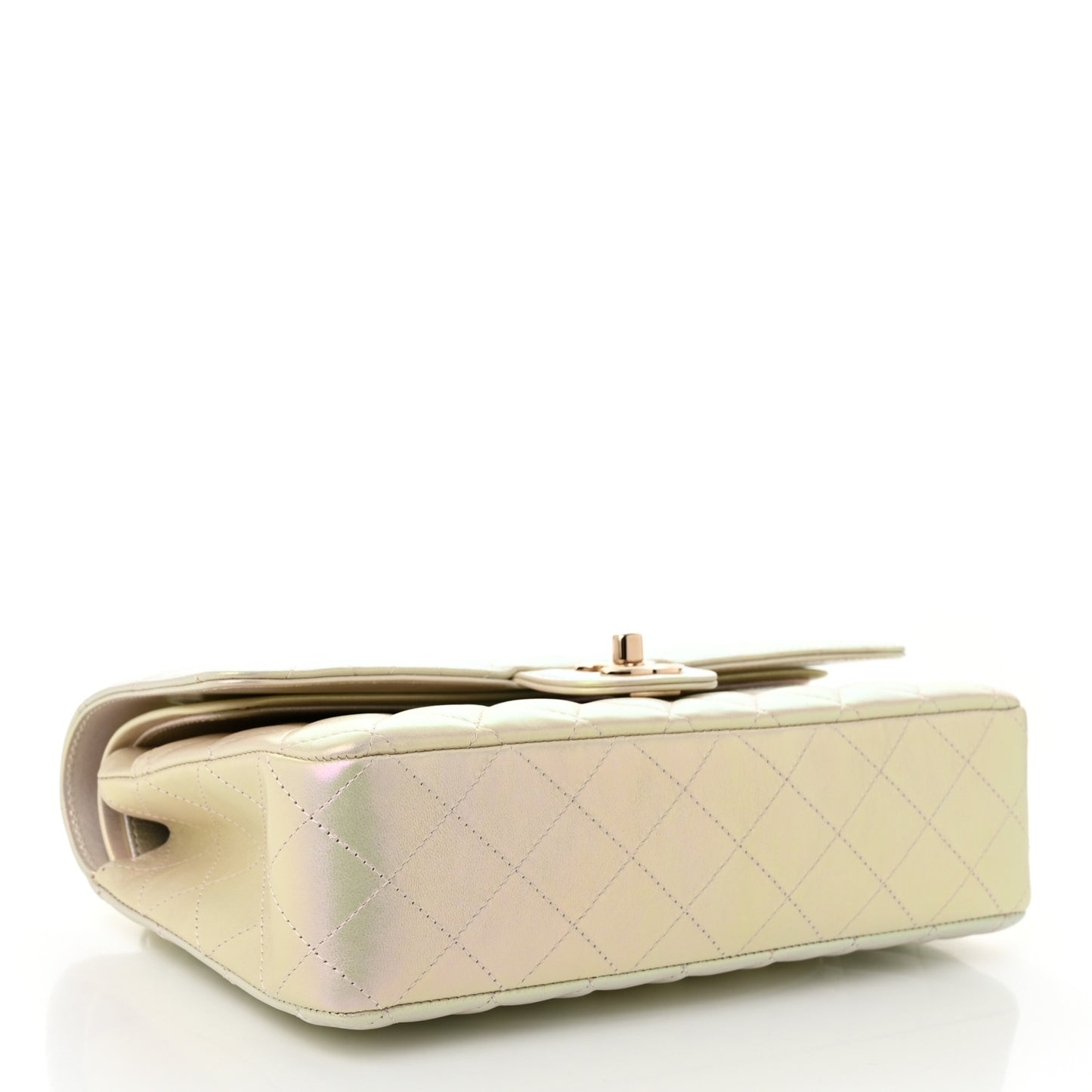 Iridescent Lambskin Quilted Medium Double Flap Ivory