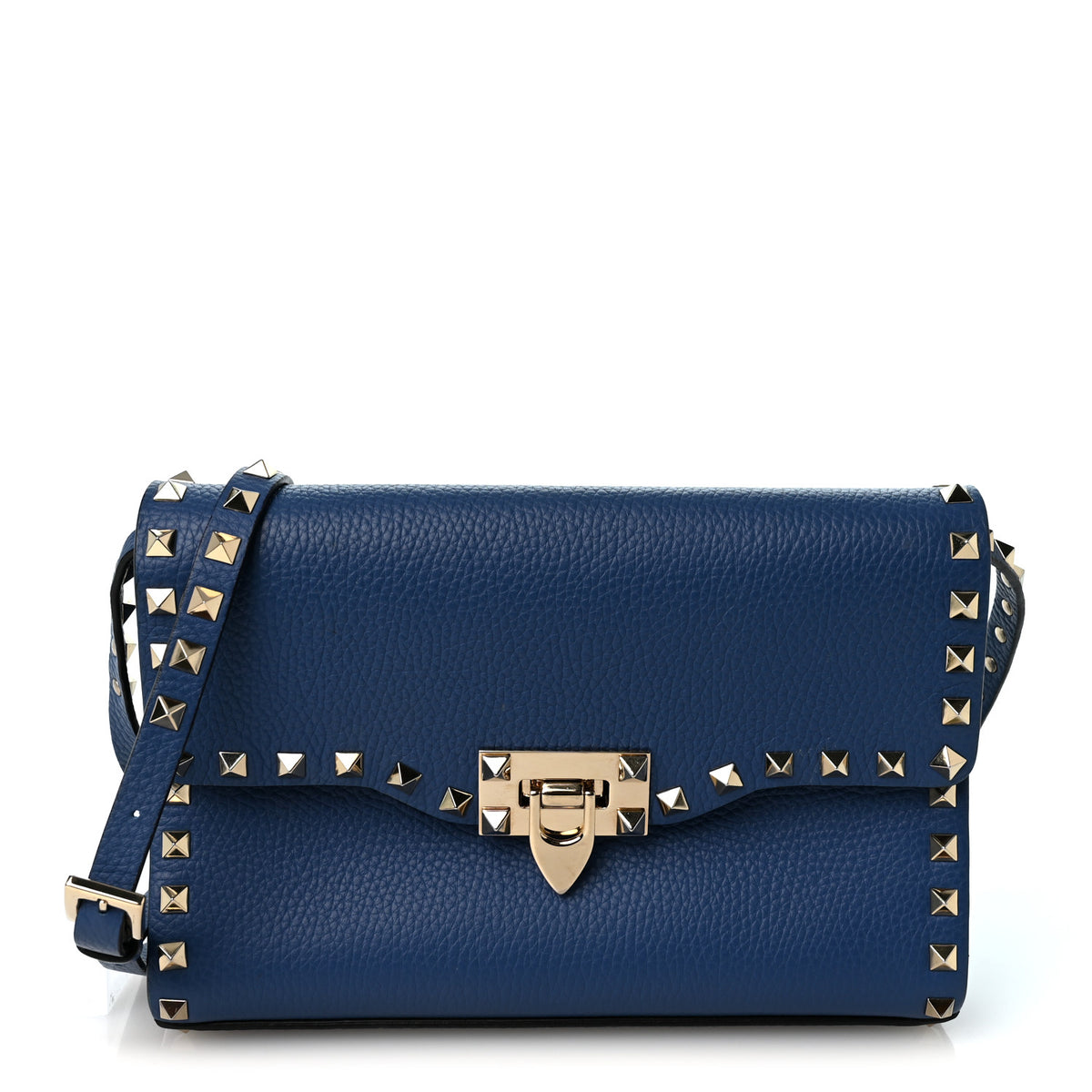Pebbled Calfskin Medium Rockstud Flip Lock Crossbody Bag Peacock