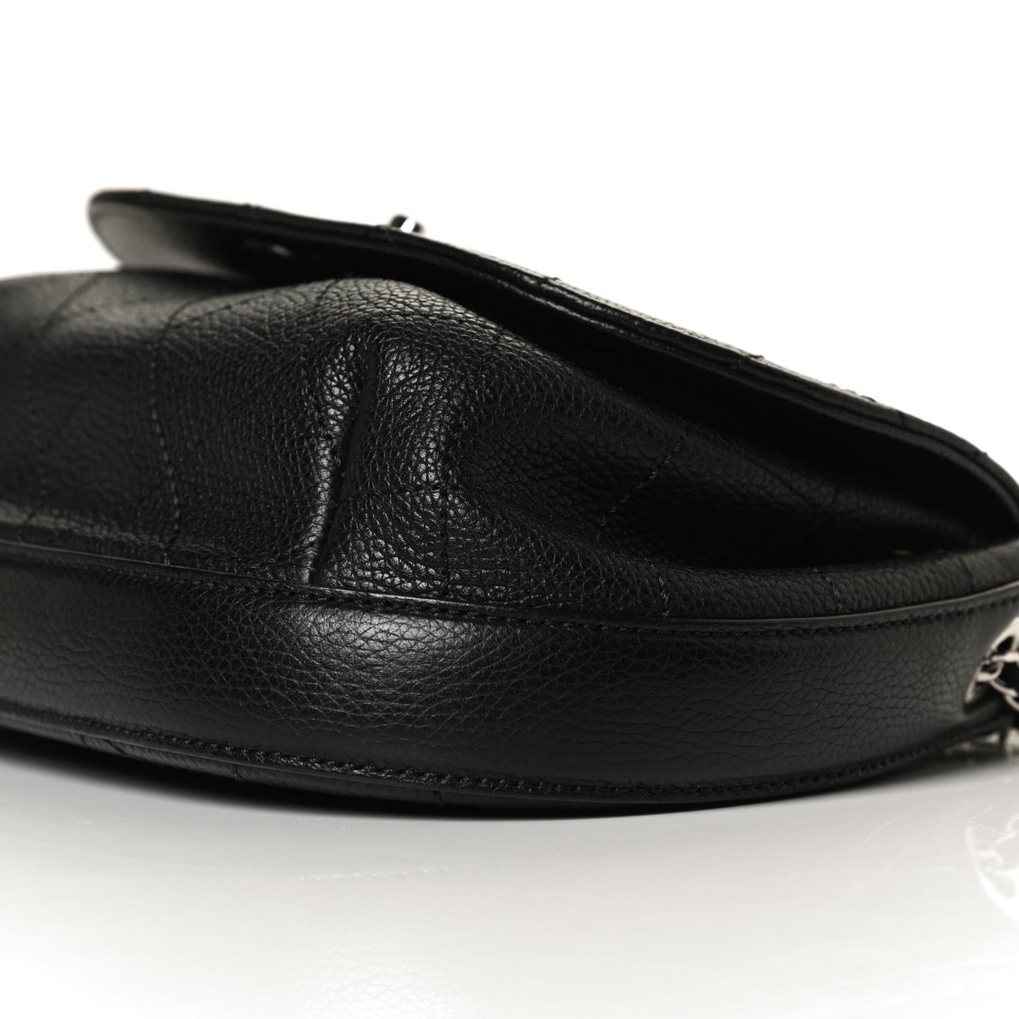 Grained Calfskin Stitched Messenger Flap Bag Black